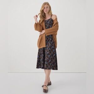 Pact XXL Dress Plus Size Midi Spaghetti Straps Organic Cotton Pockets  Leaves